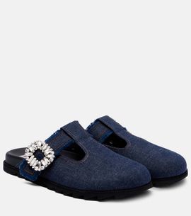 Roger Vivier Roger Vivier Slidy Viv embellished denim mules