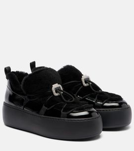 Roger Vivier Roger Vivier Viv' Up shearling and patent leather sneakers