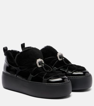 Roger Vivier Roger Vivier Viv' Up shearling and patent leather sneakers