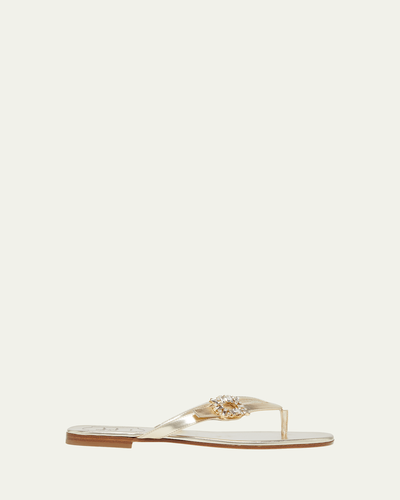 Roger Vivier Strass Buckle Metallic Leather Thong Sandals
