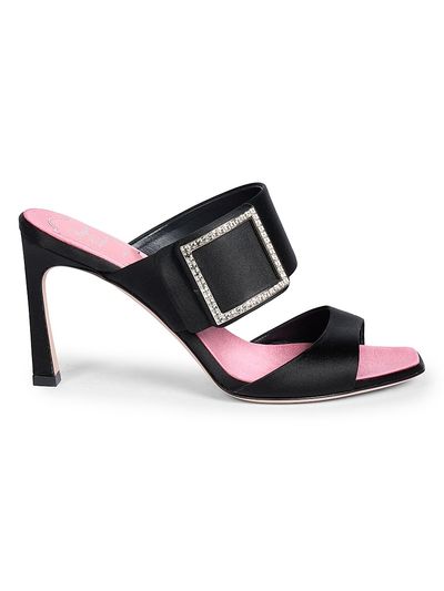Roger Vivier Women's Trompette 85MM Strass Crystal Buckle Satin Mules