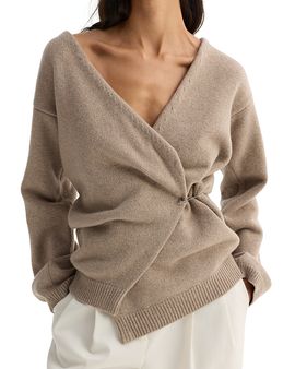 Rohe ROHE Off Shoulder Wool Cashmere Wrap Cardigan
