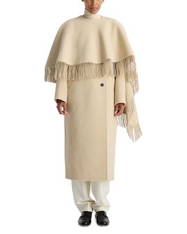 Rohe Rohe Wool Double Faced Cape Overlay Fringe Coat