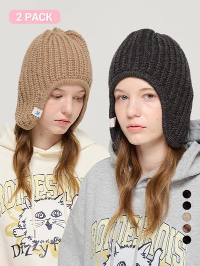 ROIDESROIS [1 + 1] Short Knitwear Earflap Beanie (5 Color)