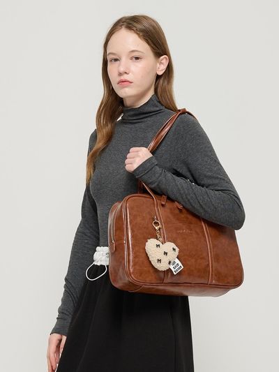 ROIDESROIS Baguette Square Vegan Leather Tote Shoulder Bag [BROWN]
