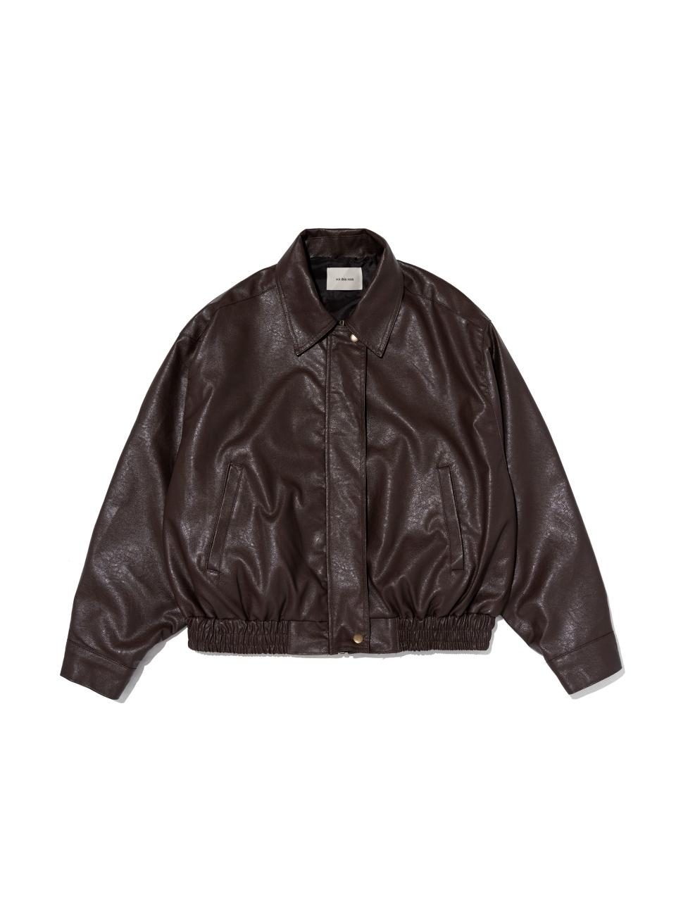 ROIDESROIS Blouson Eco Leather Zip-Up Jacket (Brown)