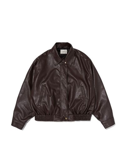 ROIDESROIS Blouson Eco Leather Zip-Up Jacket (Brown)