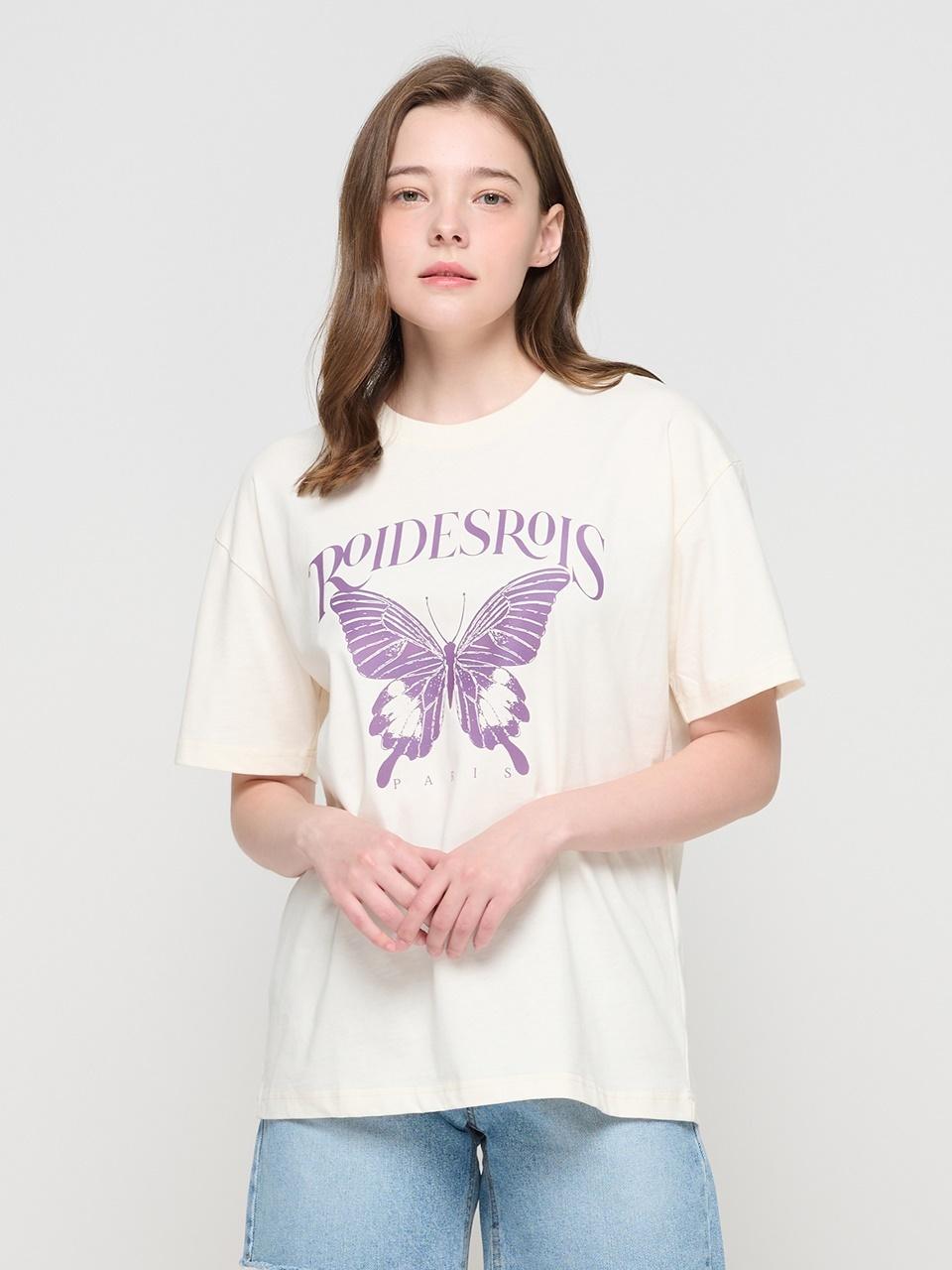 ROIDESROIS Butterfly Graphic Print T-shirt (Beige)