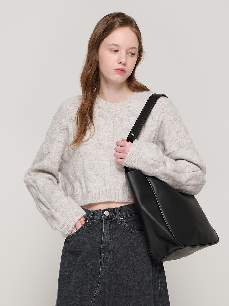 ROIDESROIS button strap wool shoulder bag (black)