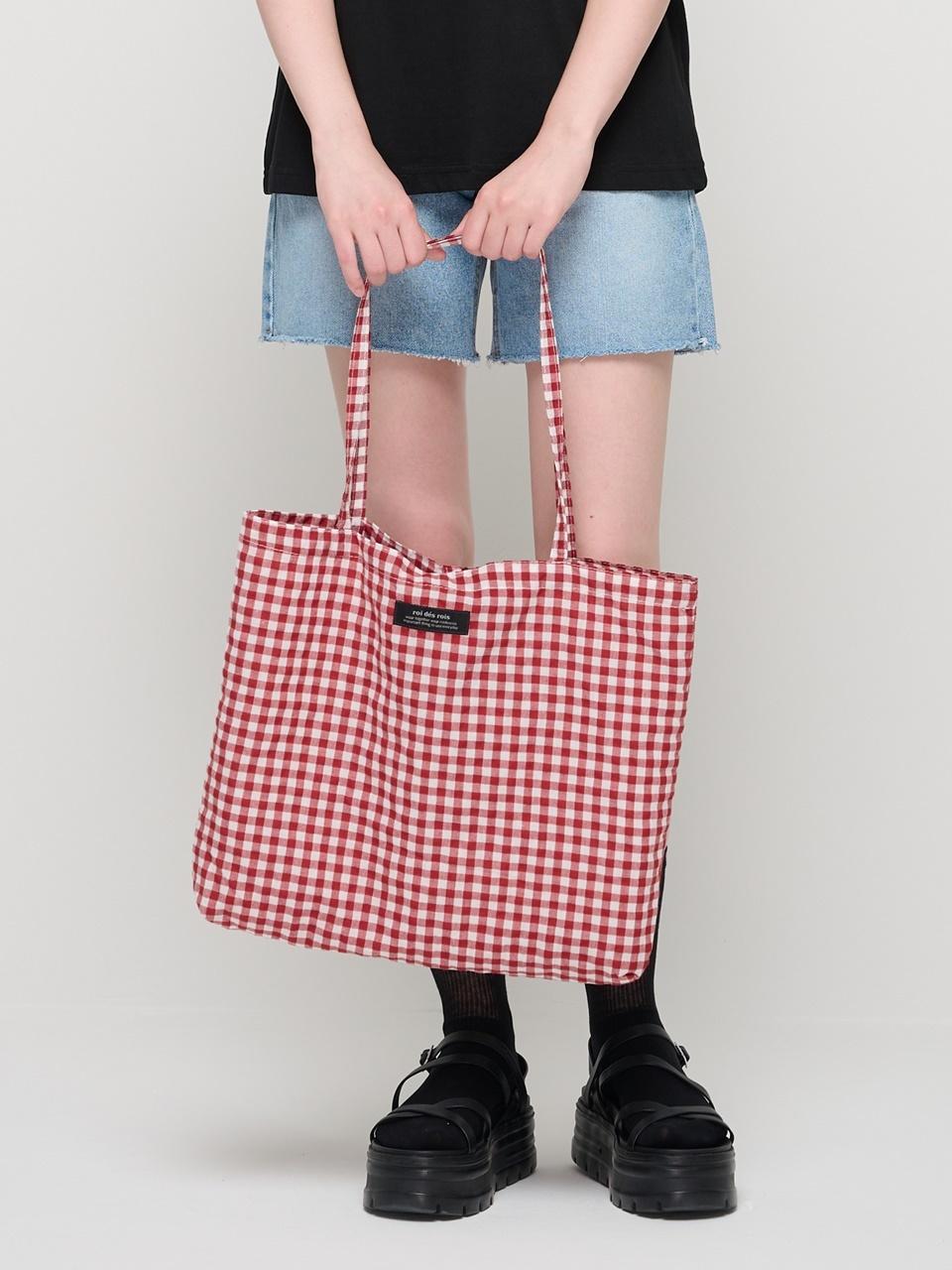 ROIDESROIS Cotton Gingham Checkered Eco Shoulder Bag (Red)