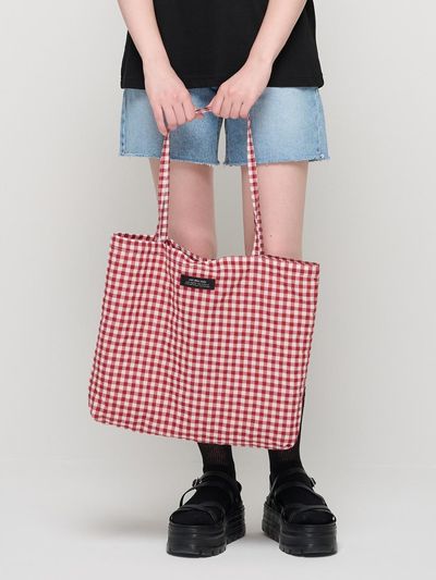 ROIDESROIS Cotton Gingham Checkered Eco Shoulder Bag (Red)