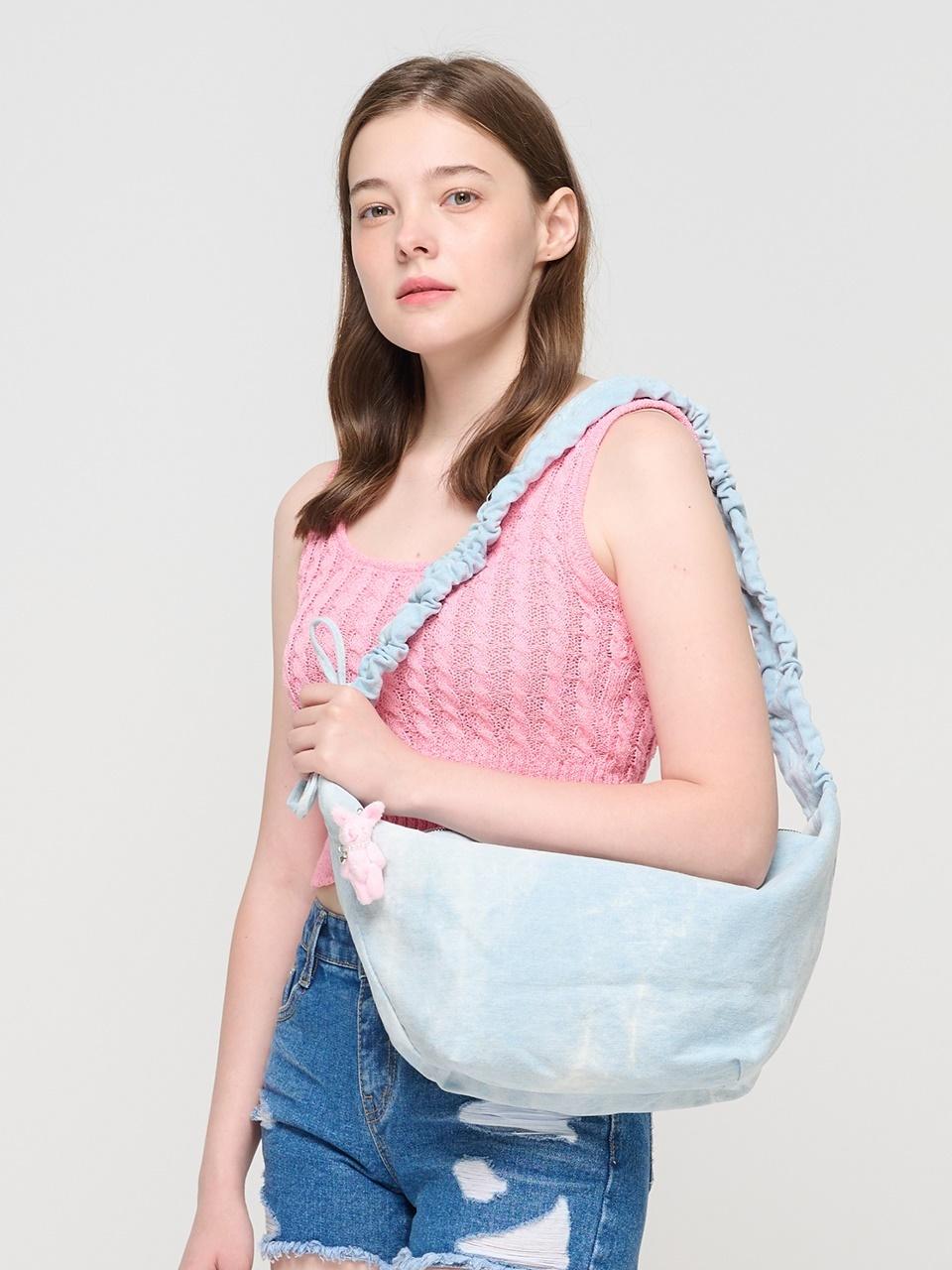 ROIDESROIS Cotton Shirring Fold Shoulder Bag (Sky Blue)
