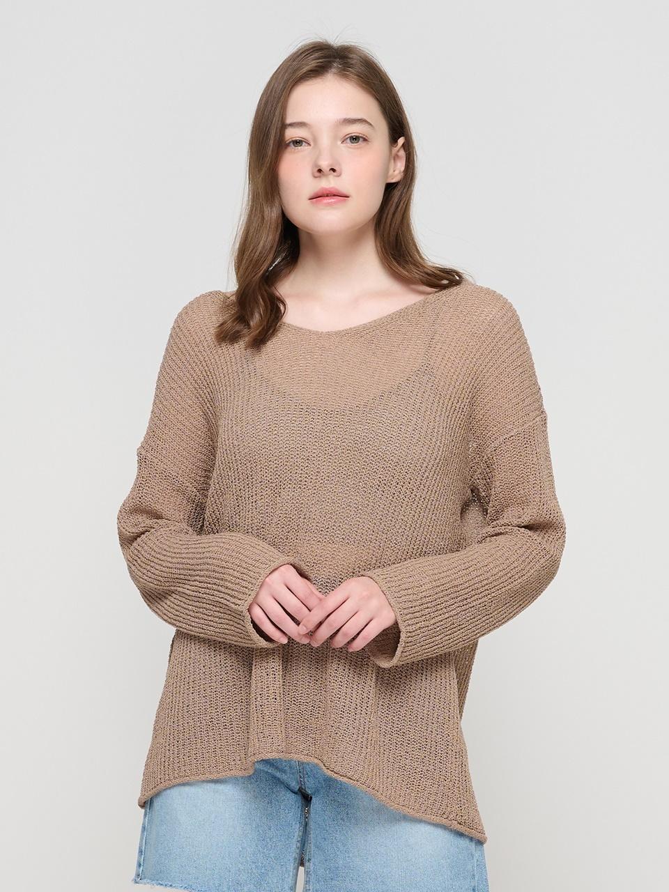 ROIDESROIS Loose fit Sheer Summer Knitwear (Brown)