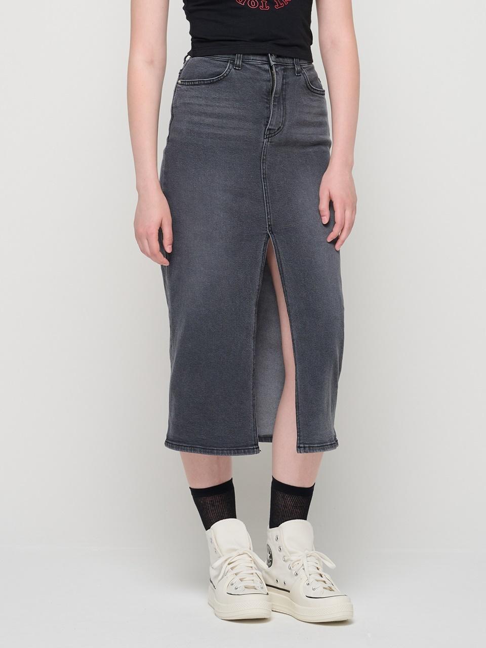 ROIDESROIS Slim front slit hidden banded long slit denim skir