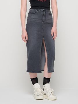 ROIDESROIS Slim front slit hidden banded long slit denim skir