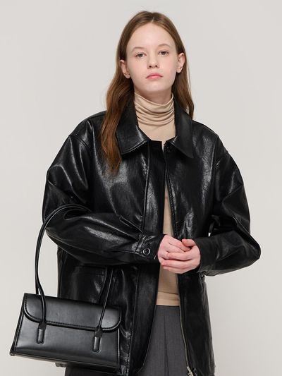 ROIDESROIS Square Leather Shoulder Bag (Black)