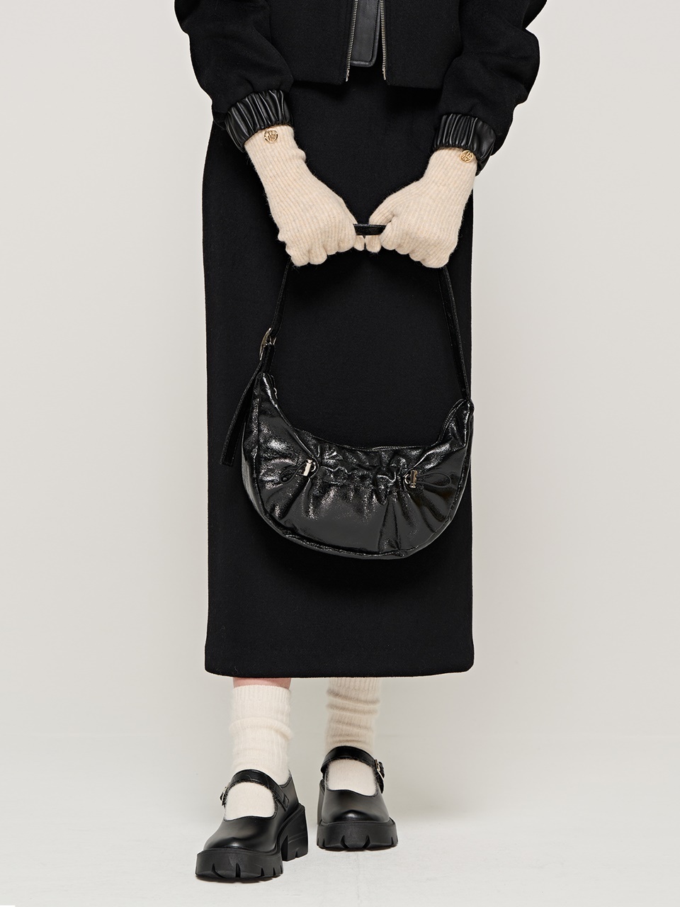 ROIDESROIS Strap Circle Line Tote Shoulder Bag_Black