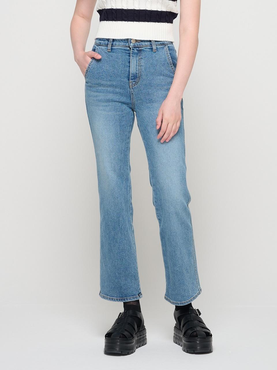 ROIDESROIS washing hidden banded spandex semi-wide denim pant