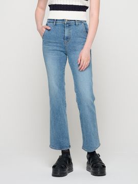 ROIDESROIS washing hidden banded spandex semi-wide denim pant