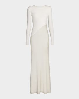 Roland Mouret Asymmetric Mixed-Media Long-Sleeve Gown