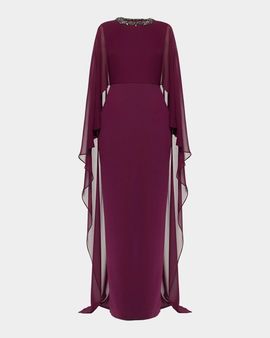 Roland Mouret Embellished Cape Column Gown