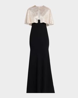 Roland Mouret Embellished V-Neck Gown With Capelet