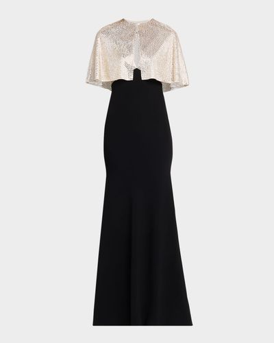 Roland Mouret Embellished V-Neck Gown With Capelet