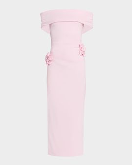 Roland Mouret Off-The-Shoulder Flower Jersey Midi Dress