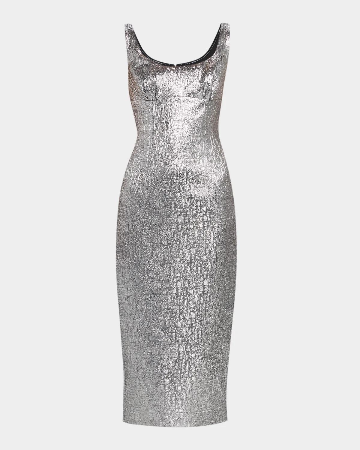 Roland Mouret Off-The-Shoulder Metallic Textured Jacquard Midi Dress
