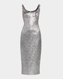 Roland Mouret Off-The-Shoulder Metallic Textured Jacquard Midi Dress
