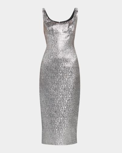 Roland Mouret Off-The-Shoulder Metallic Textured Jacquard Midi Dress