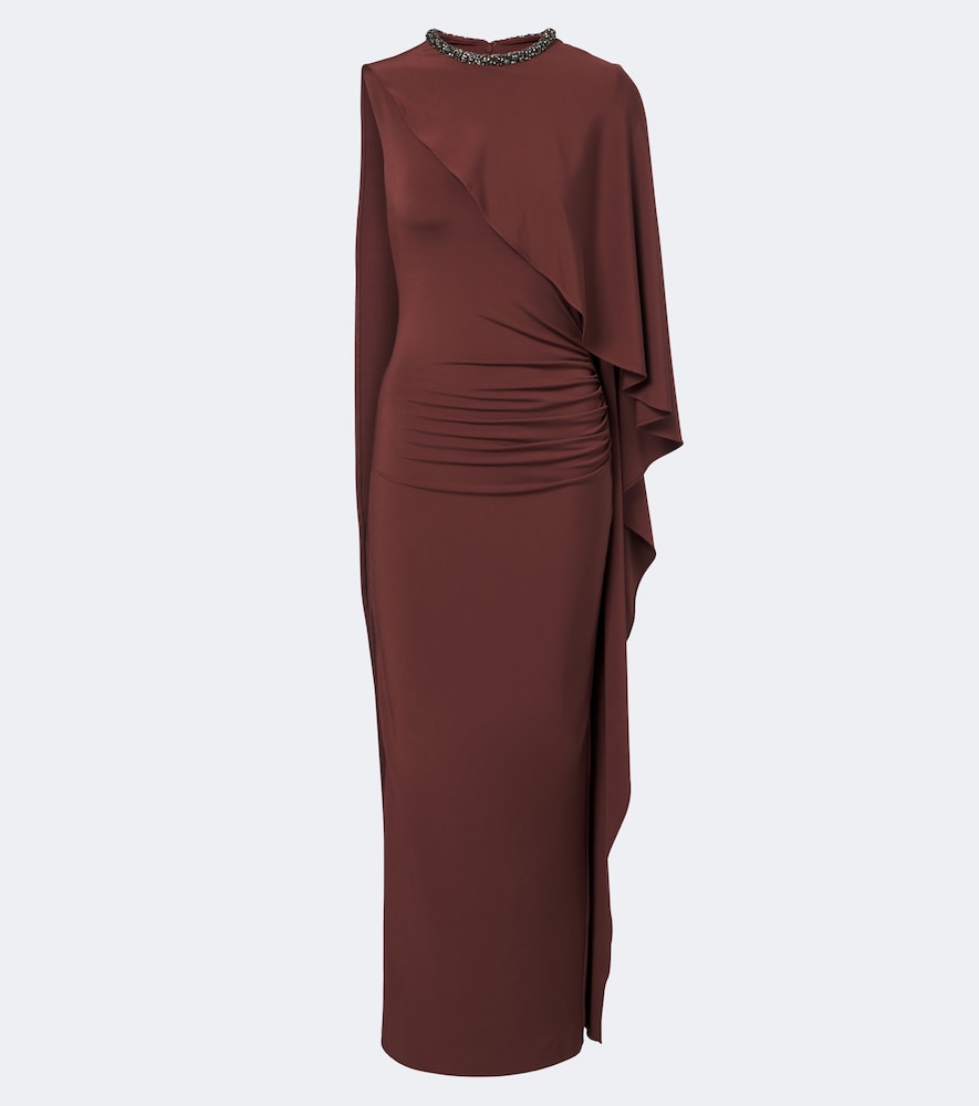 roland mouret evening dresses ROLAND MOURET Cape-effect Silk Chiffon-trimmed Crepe Gown - Women - Navy Dresses