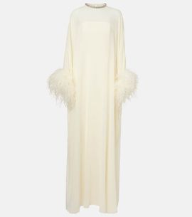 Roland Mouret Roland Mouret Feather-trimmed caped silk chiffon gown