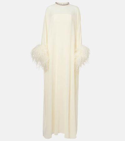 Roland Mouret Roland Mouret Feather-trimmed caped silk chiffon gown