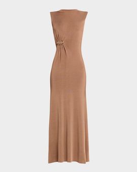 Roland Mouret Sleeveless Gathered-Waist Viscose Knit Maxi Dress