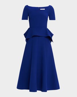 Roland Mouret Square-Neck Peplum Midi Dress