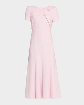 Roland Mouret Twist Draped Short-Sleeve Midi Dress