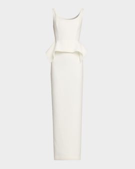 Roland Mouret Wide-Neck Peplum Column Gown