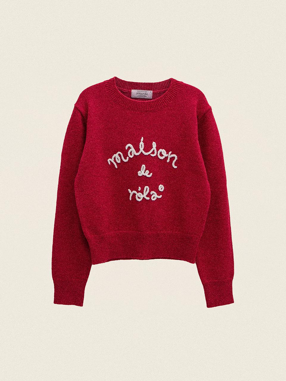 ROLAROLA Chain Embroidery Medium Weight Knit [RED]