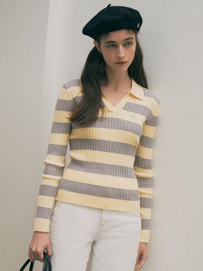 ROLAROLA Collared Color Block Sweater - Yellow