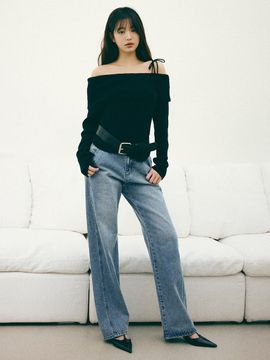 ROLAROLA Curved Semi Wide Cotton Denim Pants [Blue]