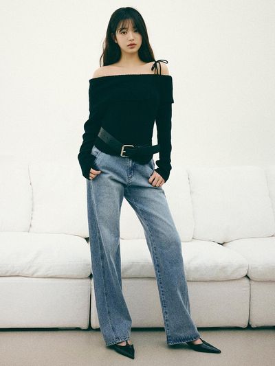 ROLAROLA Curved Semi Wide Cotton Denim Pants [Blue]