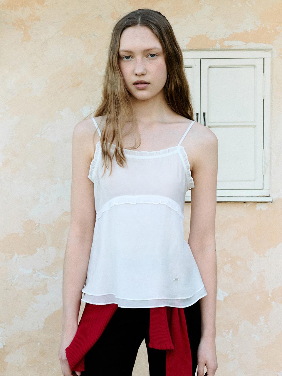 ROLAROLA FRILL FLARE SLEEVELESS SHIRT [WHITE]