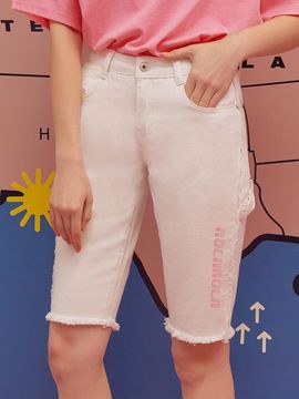 ROLAROLA Fringe Half Denim Bike Shorts [Beige]