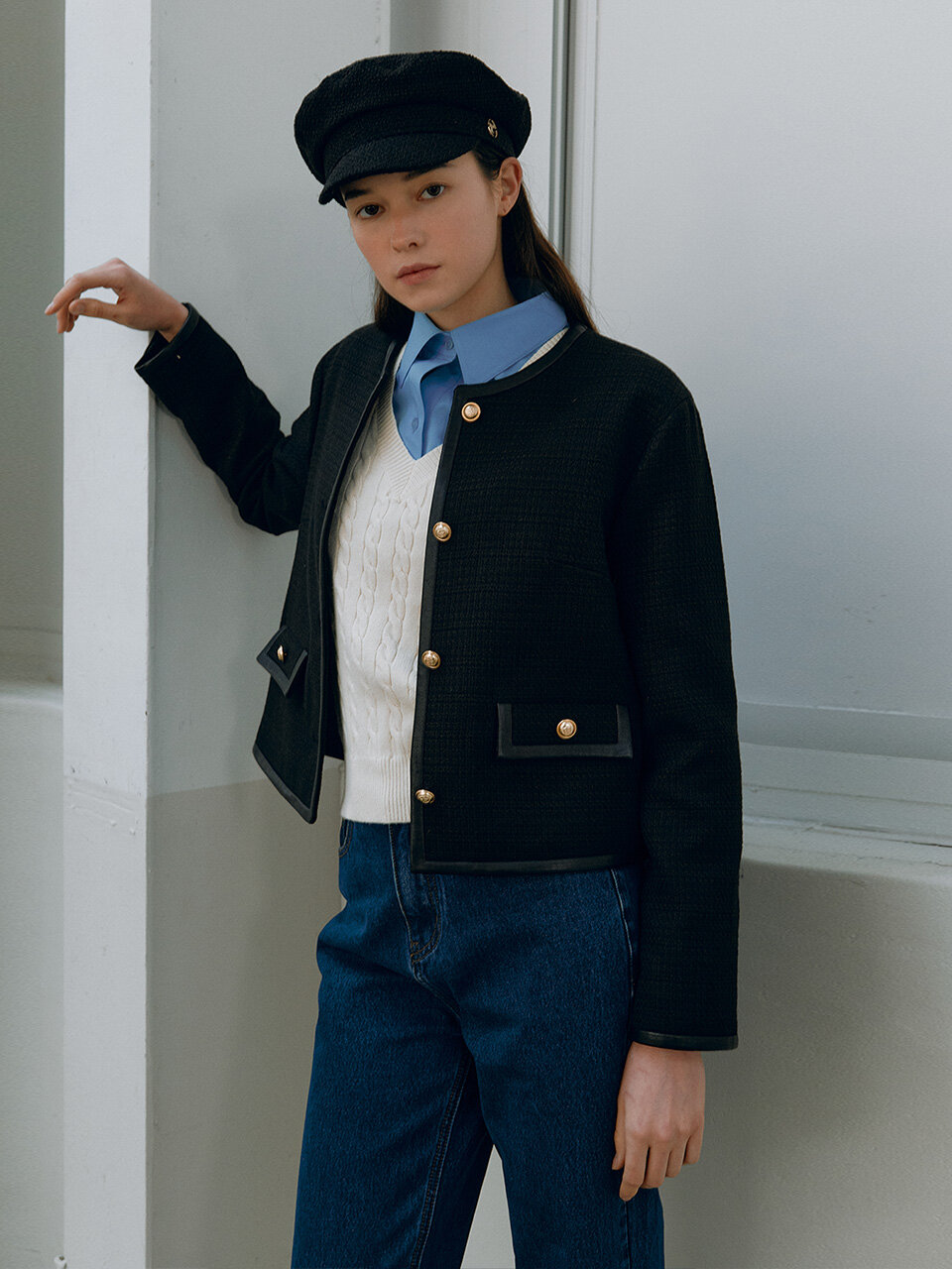 ROLAROLA Gold Button Tweed Jacket_Black