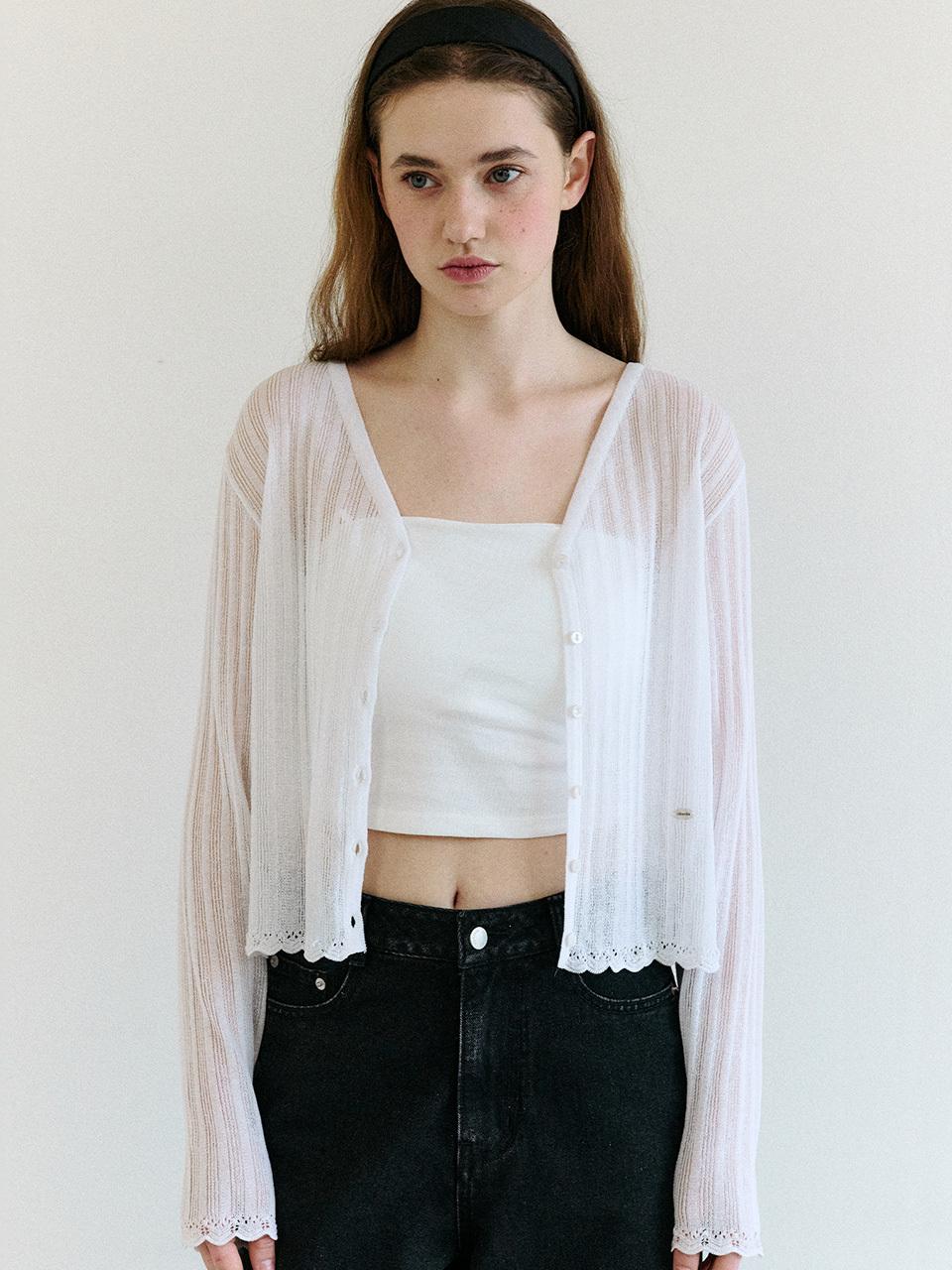 ROLAROLA LACE DETAIL CARDIGAN [WHITE]