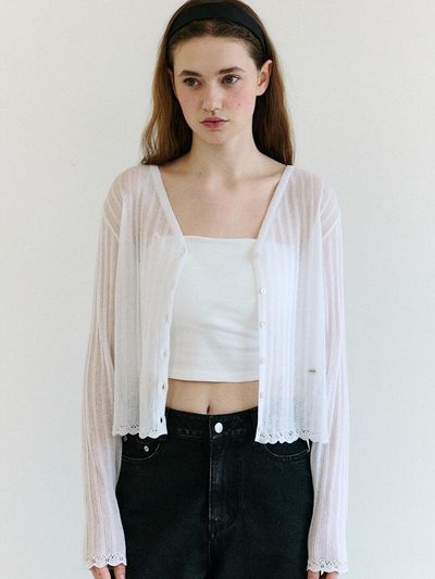 ROLAROLA LACE DETAIL CARDIGAN [WHITE]