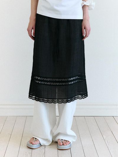 ROLAROLA LACE LAYERED LONG SKIRT [BLACK]