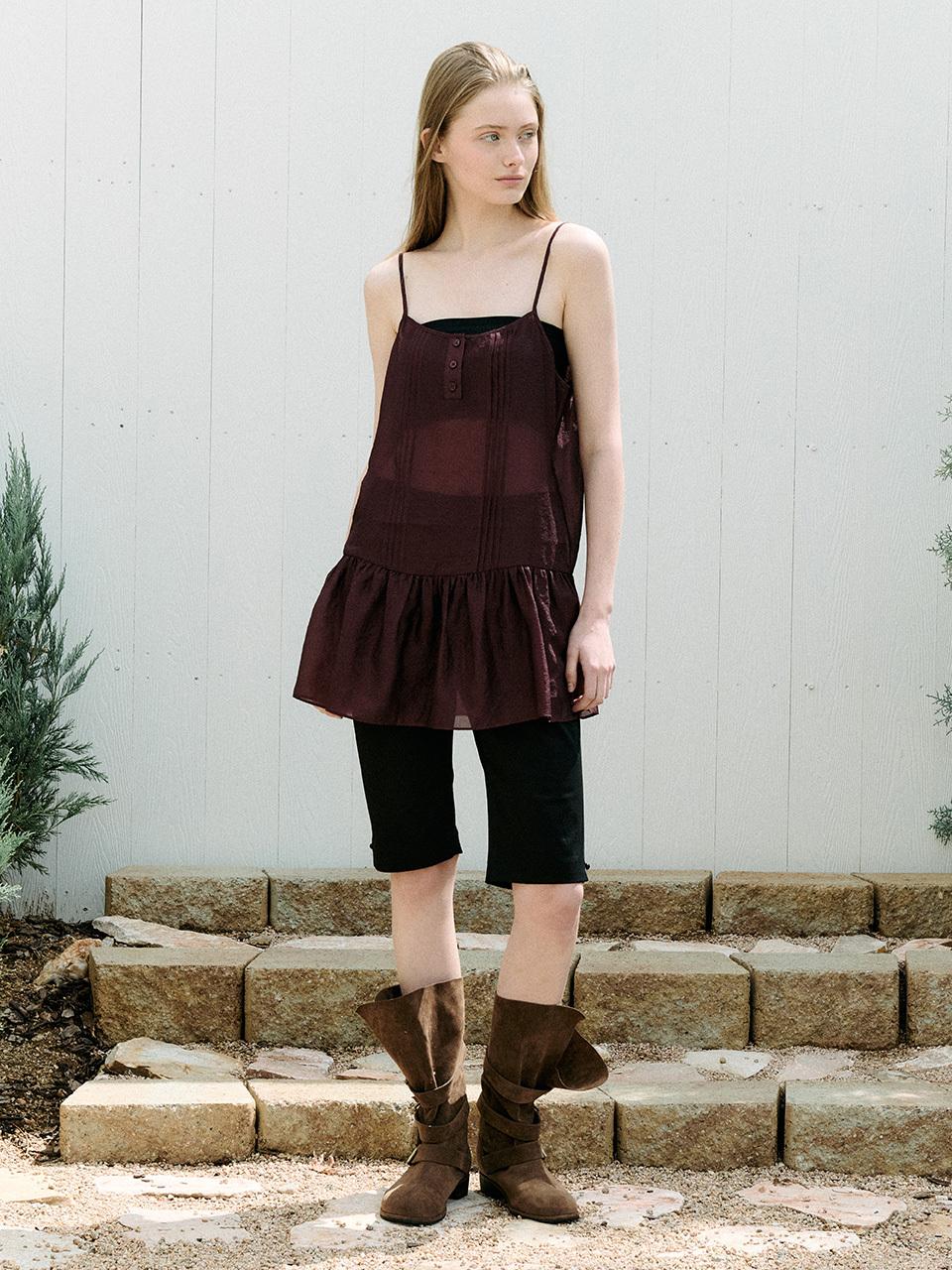 ROLAROLA PINTUCK SHEER LAYERED DRESS [BURGUNDY]