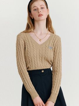 ROLAROLA Rola V-neck Cable Knit_Beige